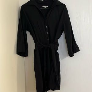 Black mid-sleeve button down dress